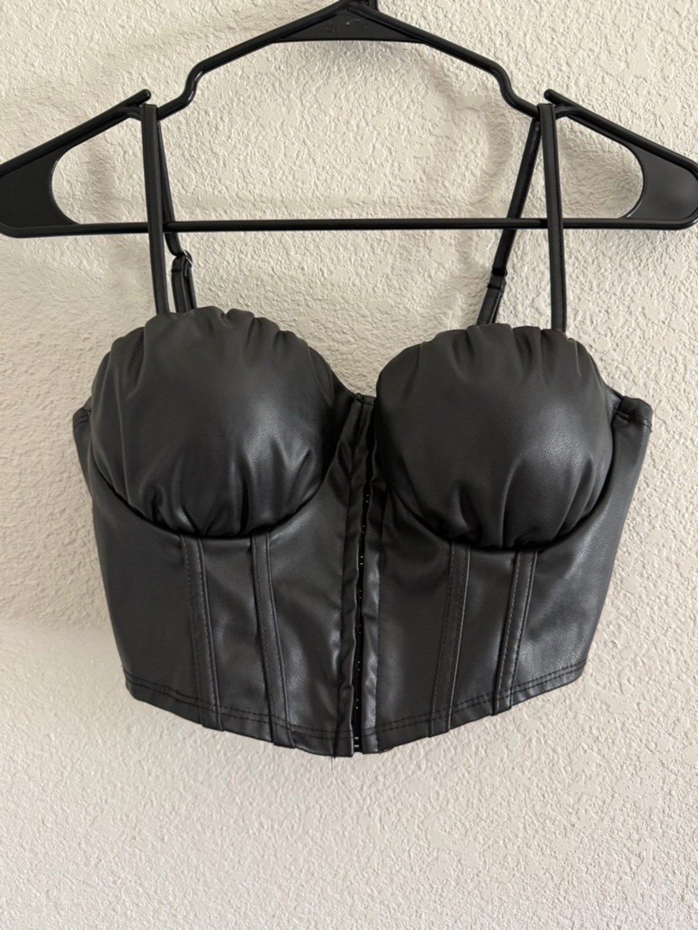 Black Faux Leather Bustier Crop Top